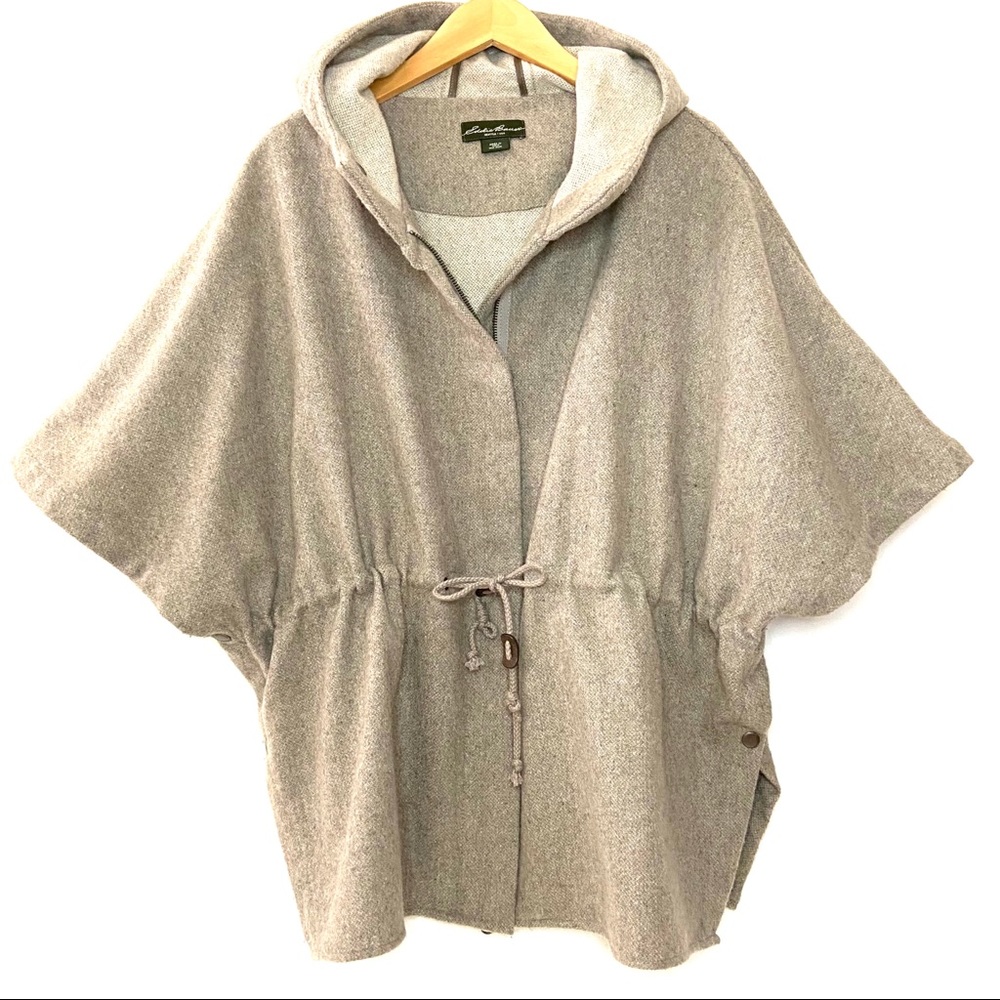 EDDIE BAUER Wool Blend Hooded Snap Side Poncho